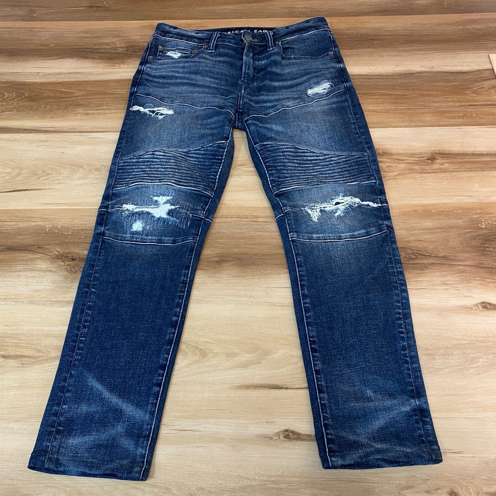 American Eagle Stacked Skinny Jeans Mens 28x28 Airflex+ Ripped Moto